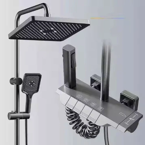 Bathroom Smart Shower System with Digital Display Brass Piano Thermostatic Handheld Shower Set Hot and Cold Spray Function