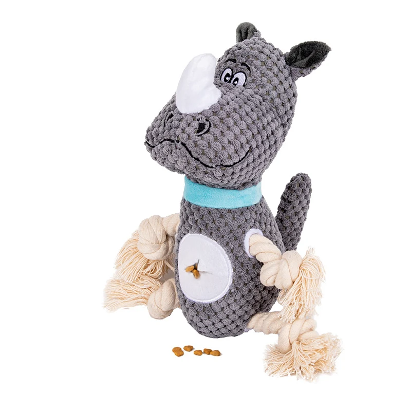 Wholesale Pet Clean Teeth Dog Chew Toys Hippo Anteater Shaped Dog Plush Toys Squeaky Soft Cotton Rope Dog Toys