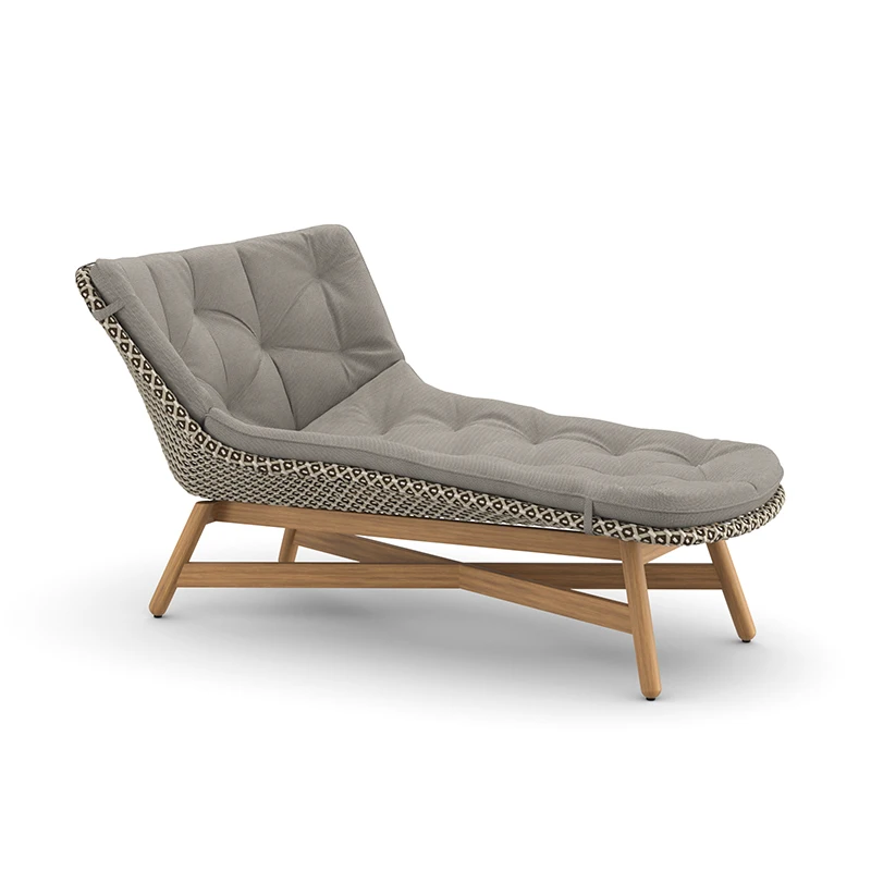 Modern Outdoor Teak Base Rattan Daybed with Cushion Patio Furniture Sun Lounger