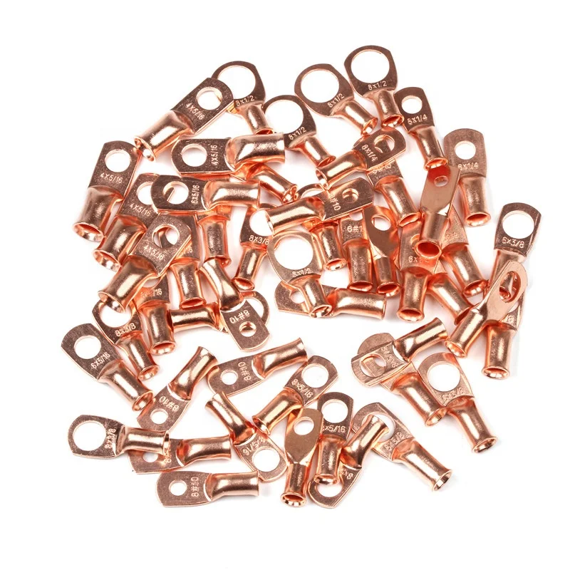 100 шт. болтовое отверстие, медные наконечники для кабеля из луженой меди, набор клемм для аккумулятора, кабельные наконечники с неизолированным кольцом