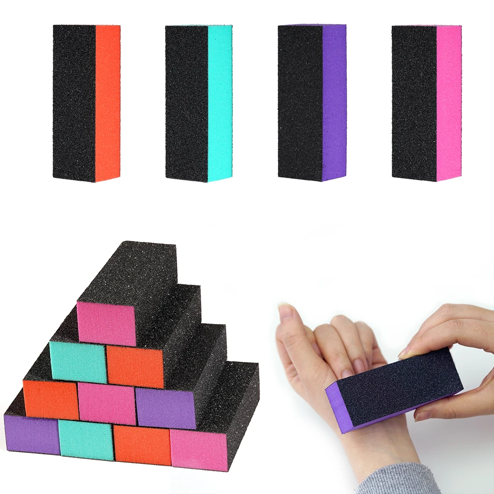 High End Colorful 3 way Nail File Sanding Buffer Block Rubber Nail Buffer for Manicure Pedicure Nail Tools