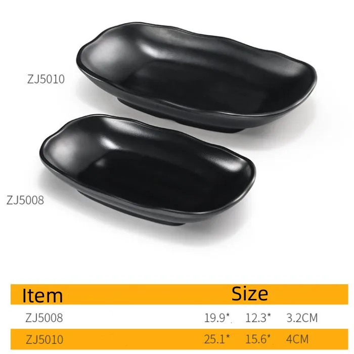 Eco Friendly Melamine Charged Salad Plate Boat Shape Black Melamine Plates Plate Dish