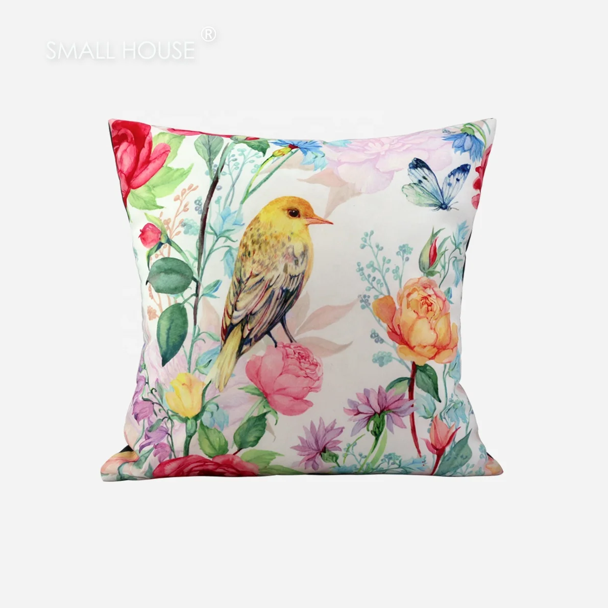 
Custom modern cute seat cheap bird print waterproof cushion cover fabric set throw pillow 