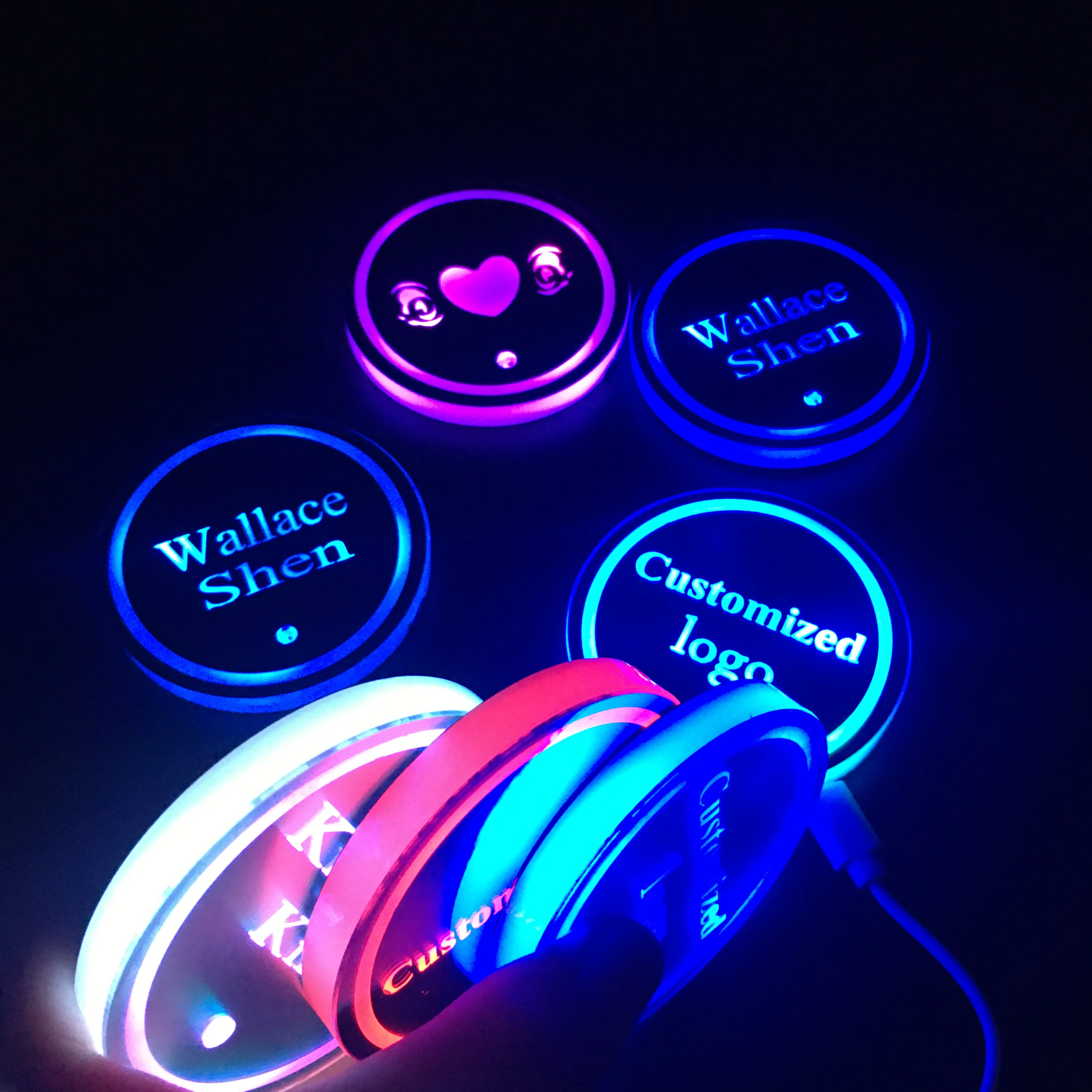 Newly Design Car Interior Accessories LED Luminous Cup Bottle Drinks Mat Water Cup Pads Holder Coaster