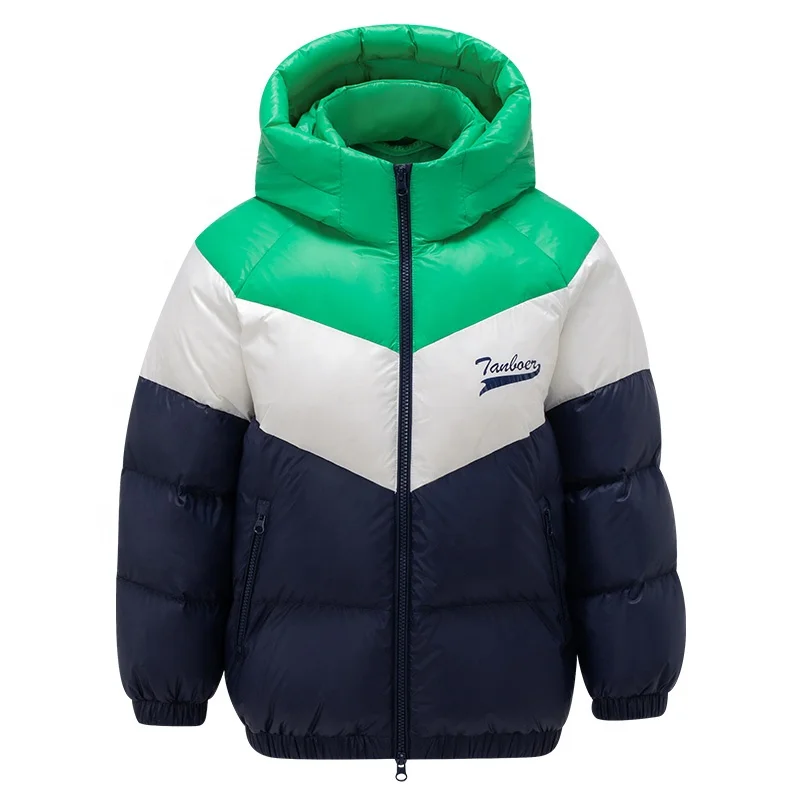Fashion splicing children down jacket custom shiny winter coats kids puffer jacket