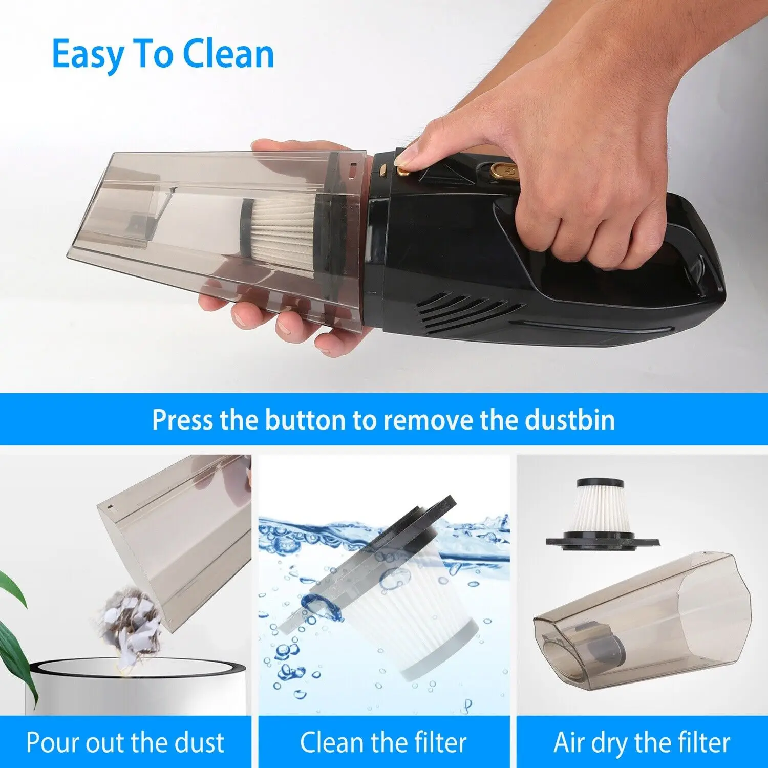 Portable Cordless Car Wash Vacuum Cleaner 4 In 1 12V Rechargeable Handheld Wireless Wet And Dry Strong Suction With High Power