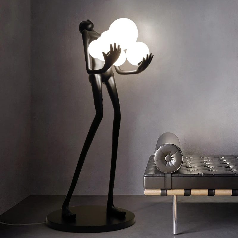 2022 Morden Tall People Hang Ball Floor Lamp Black Statue Lamp Decor Living Room Corner Led Frp Glass Floor Lamp