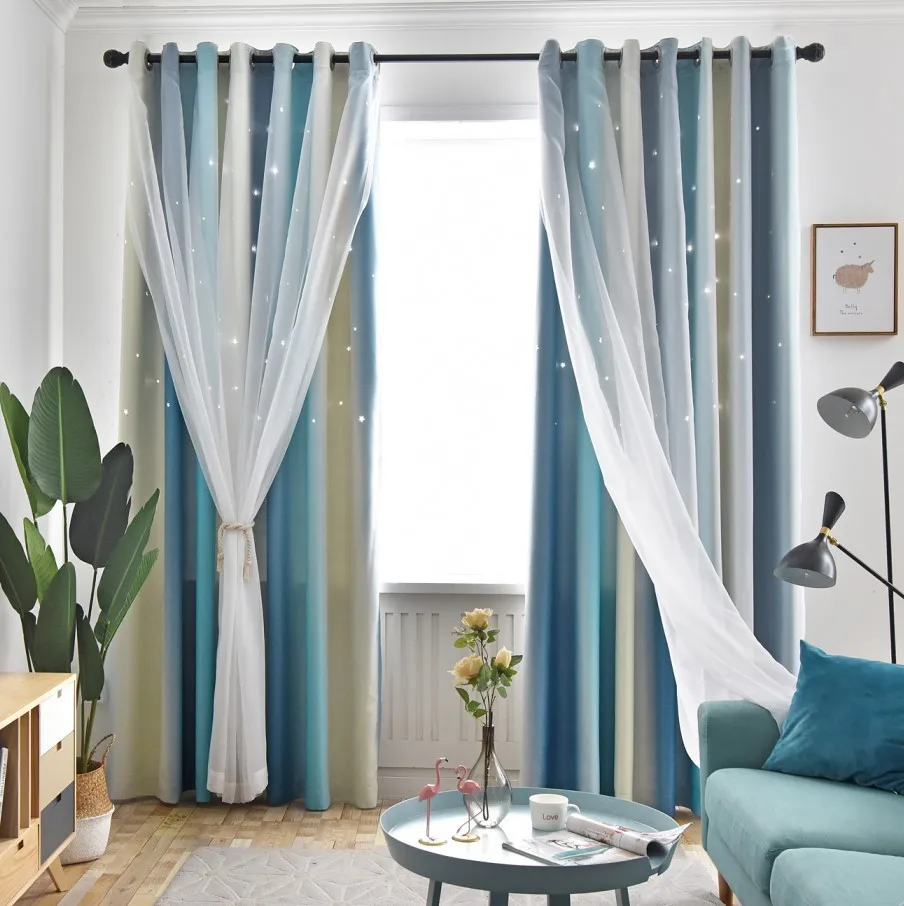 Hot selling Yahoo Rakuten Japan Kids Children Room Netflix Cut-out Shining Gradual Change Color Star Curtains