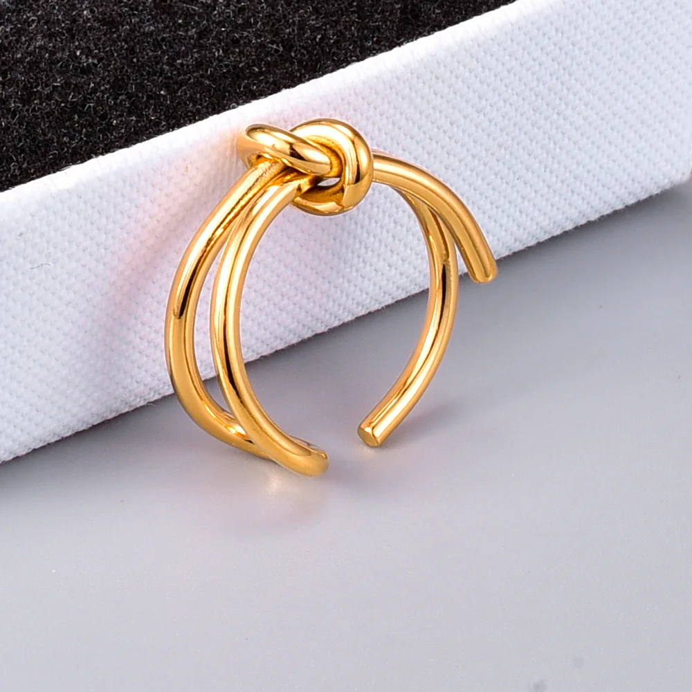 European Fashion18k Real Gold Plated Titanium Steel Knot Open Rings For Women Accessories Jewelry