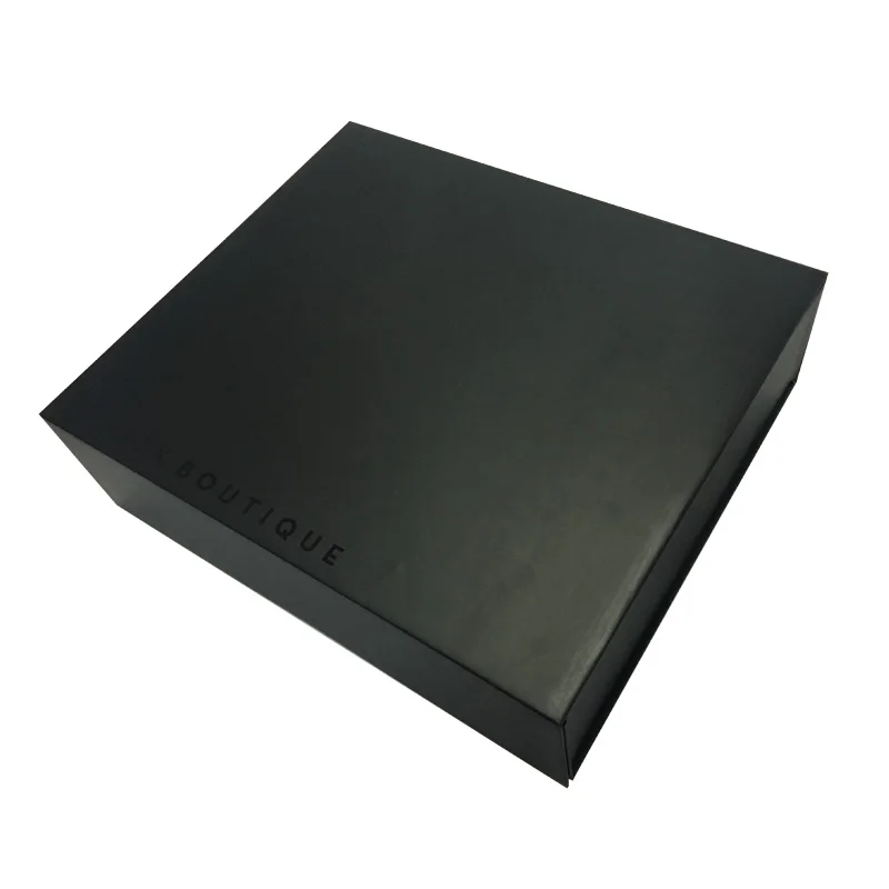 Matt Black Cardboard Foldable Gift Box With Black Ribbon Spot Glossy Logo Magnetic box