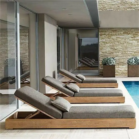 Outdoor Portable Wholesale Wood Garden Nylon Fabric Adjustable Sea Umbrella sun Lounger Beach bed