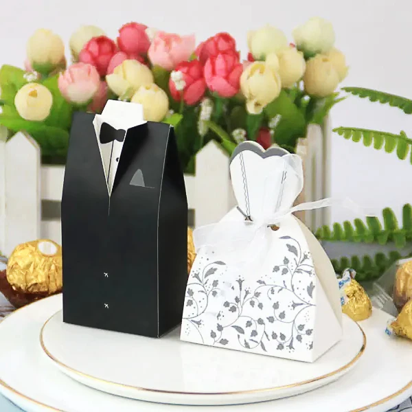 Easy Folding DIY Candy Box Wedding Party Favor Dress Tuxedo Bride Candy Box for Wedding Bridal Party