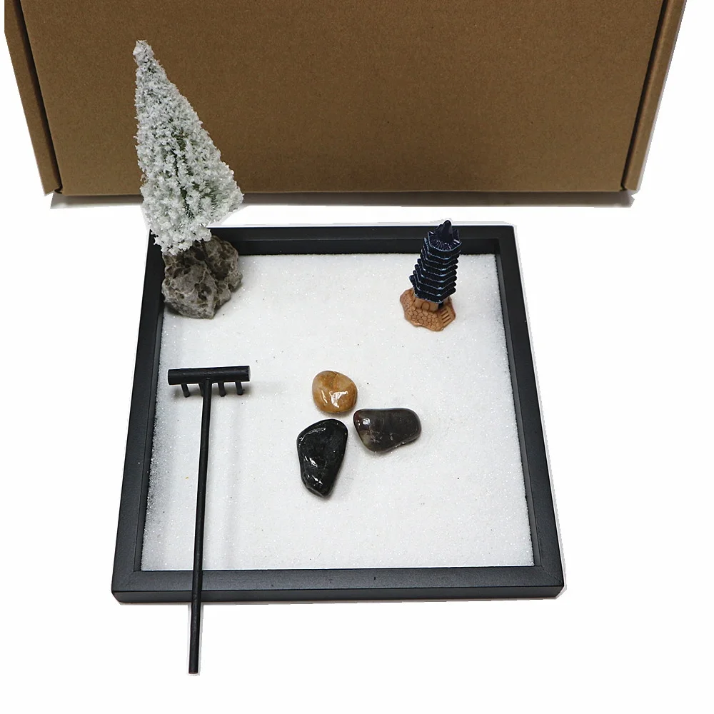 Premium Japanese Mini Zen Garden Kit for Desk Luxury Home Decor Rock Garden with Rake for Room Use or Art