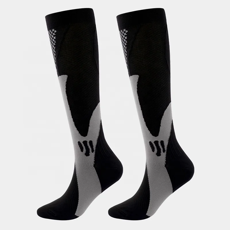 Custom unisex fashion coolmax spandex knee high men cycling sport socks 20-30mmhg compression socks