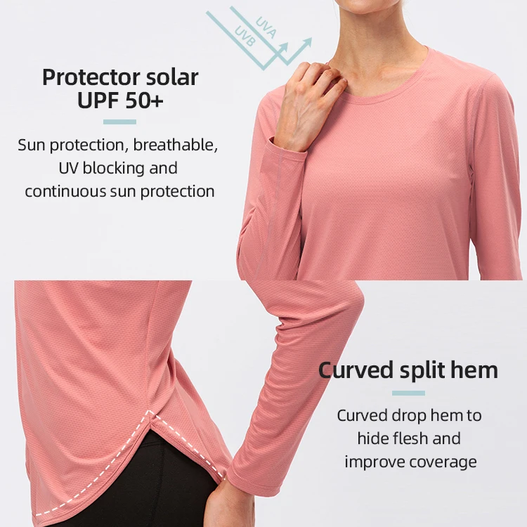 Оптовая продажа, женская футболка для бега с длинным рукавом и защитой от солнца