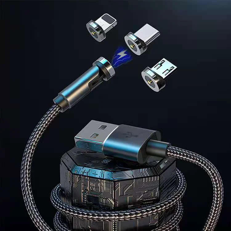 540 degree Rotation Magnetic Charging Cable 3.3ft 3 in 1 Magnetic USB Cable Compatible with Micro USB Type C