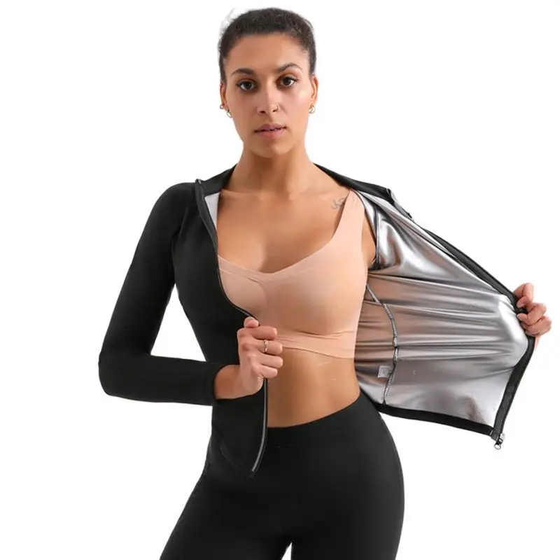 Women Patchwork Weight Loss Long Sleeve Waterproof Black White Workout Shaper Hooded Jacket Pants Sweat Sauna Suit For Men