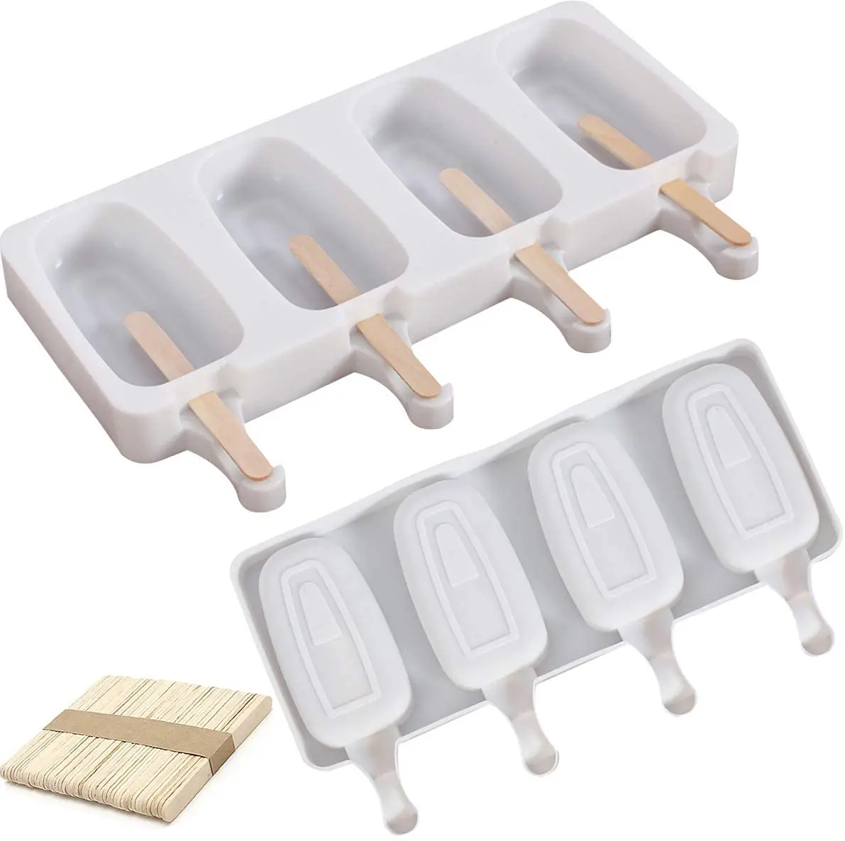 Amazon Hot Sale 4 Cells Silicone Popsicle Ice Cream Mold with Stick