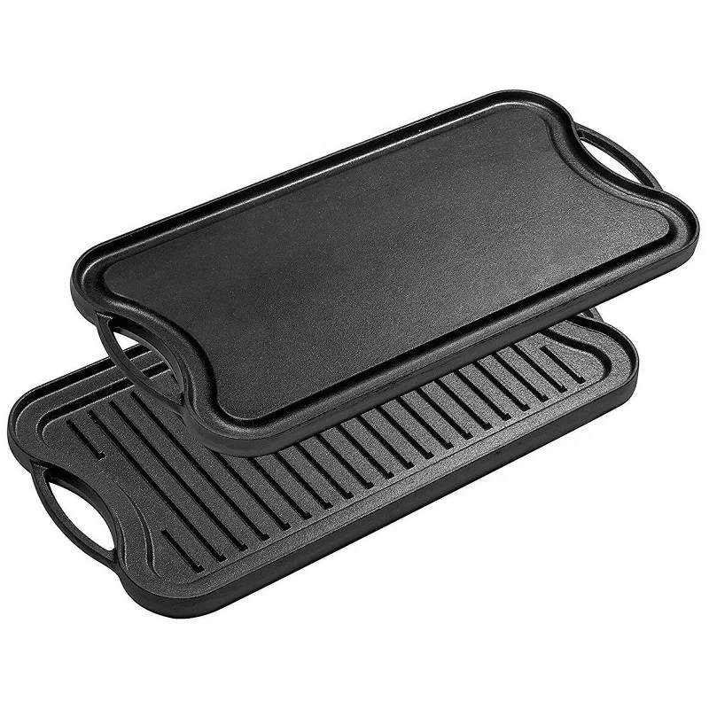 Heavy Duty Preseasoned Grill Pan With Cast Iron Material Rectangle Enamel Cast Iron Grill Plate Griddle Grilling Pan