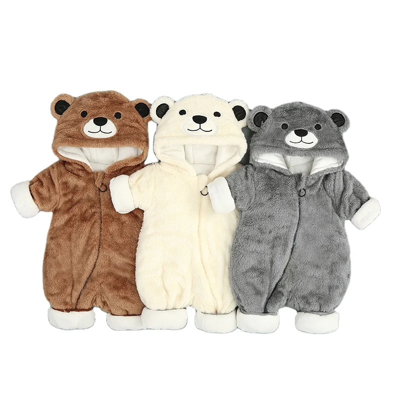 Wholesale Winter Infant and Toddler Bodysuit Newborn Long Sleeve Warm Hoodie Baby Daily Thickened Warm Clothing