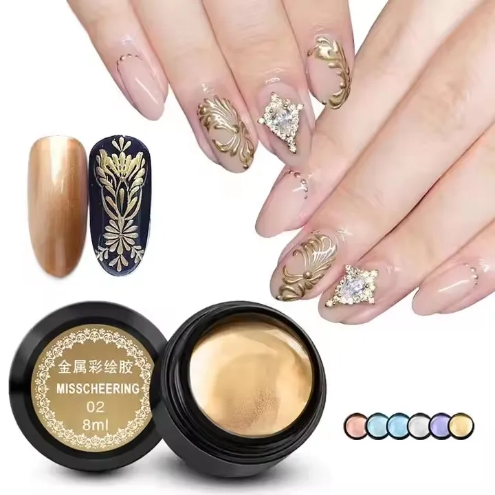 8ML Metallic Pulling Wire Painting Gel Nail Polish 3D Emboss Point To Line Silk Spider Mirror Drawing Gel Varnish wholesale