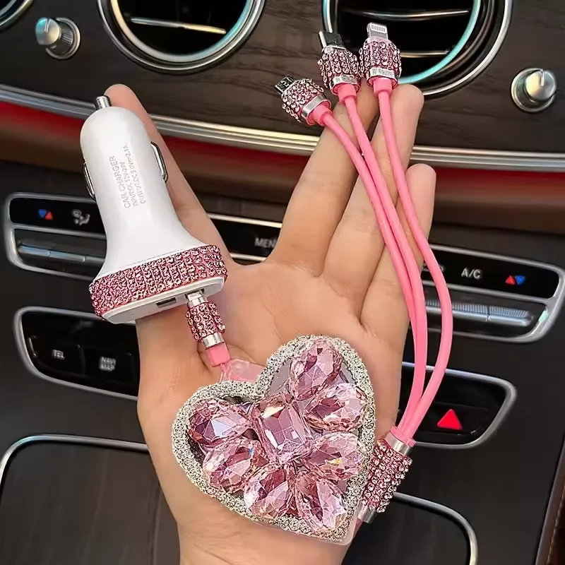 Bling Diamond Love Heart USB Cable for IPhone Charger Fast Wire Charging Cable for Android Phone Type C Xiaomi Huawei Samsung