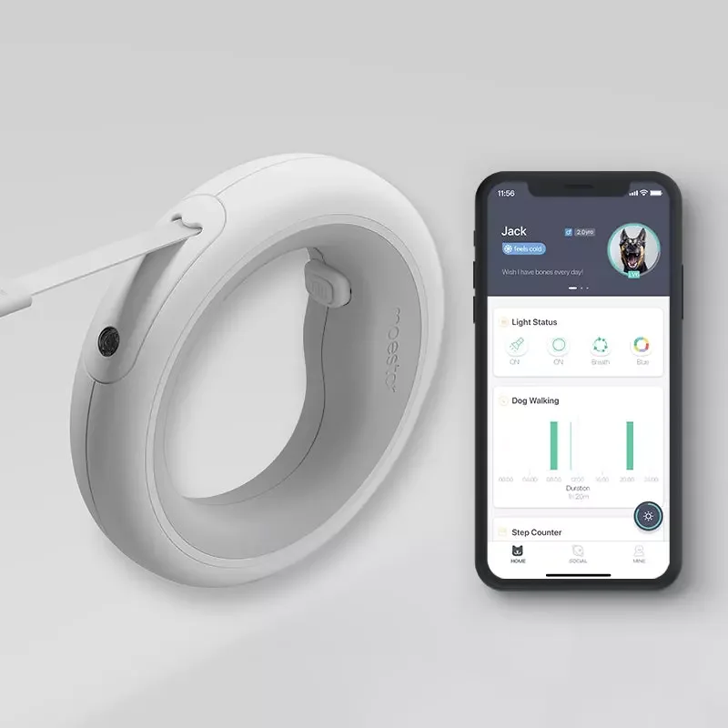 Moestar Retractable Hands Free App Connect Long Pet Leash Rope Set Running Leash for Dog with Flashlight