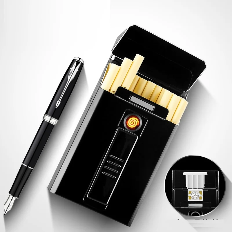Smoking Accessories Lighter Cigarette Box 20pcs Wind Proof Refillable Cigarette Case With Lighter