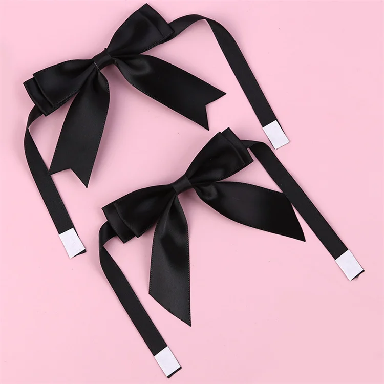 Custom Black Gift Wrapping Pre Tied Wholesale Stretch Decorative Satin Tie Packing Ribbon Bows