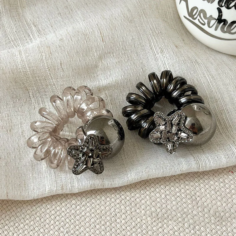 Genya New Design Pearl Beads Plastic Telephone Wire Hair Ties High Elastic Rubber Hair Band for Women Girls elastic hair bands