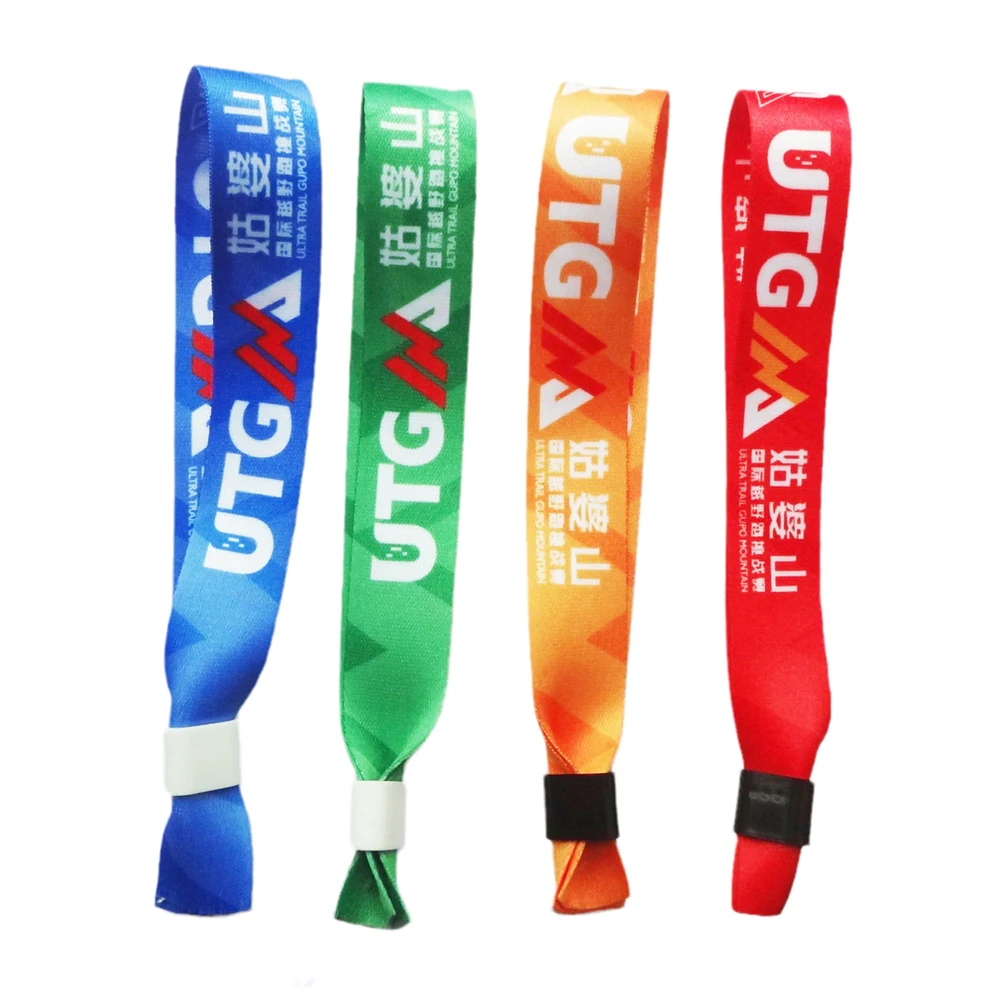 Personalized LOGO QR Code Reusable Thermal Transfer Print Custom Wristbands Woven Event Fabric Bracelets With Sliding Ball Lock