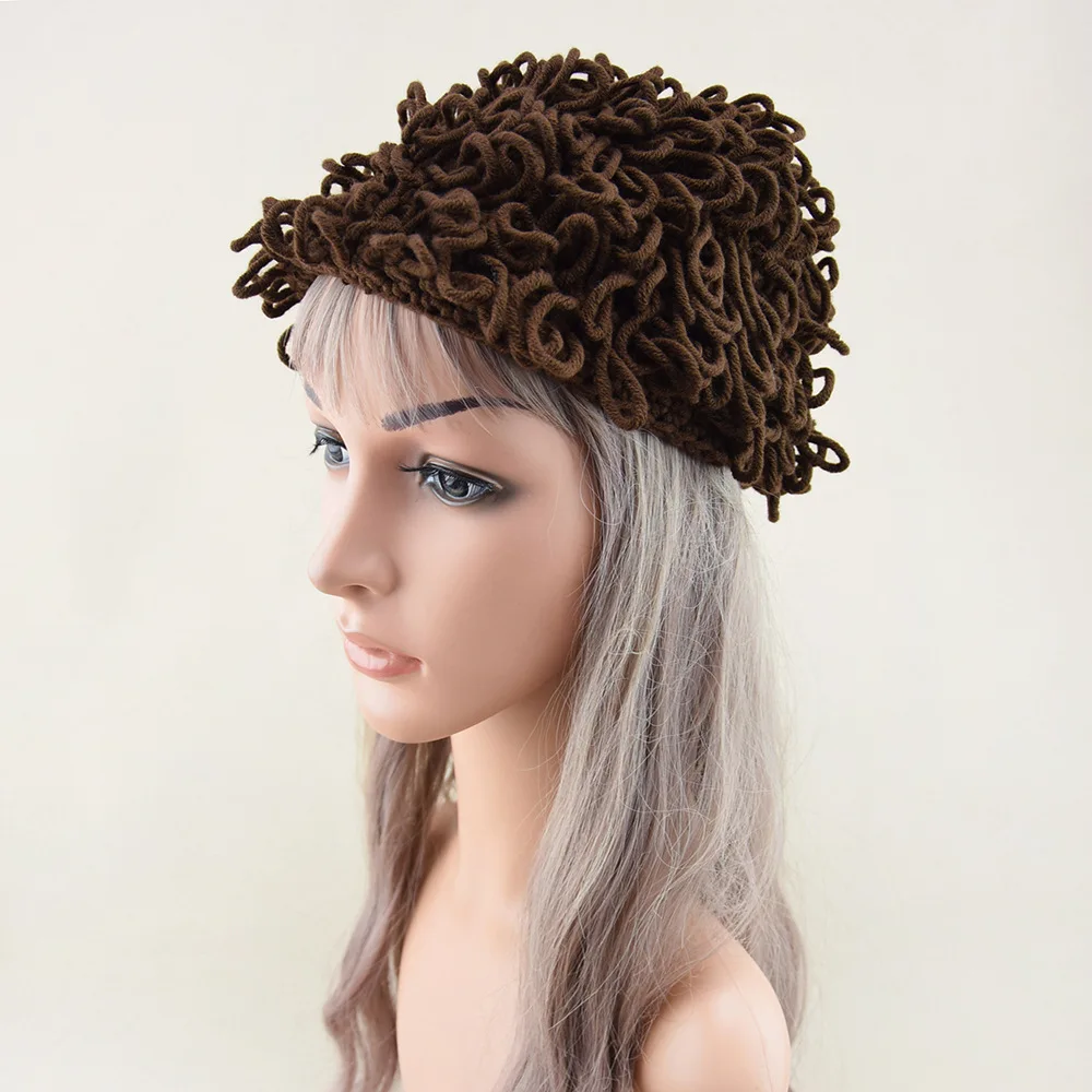 HZM-24441 Hip Hop Hand Crochet Woolen Yarn Caps Novelty Hat Winter Handmade Wig Woolen Cap