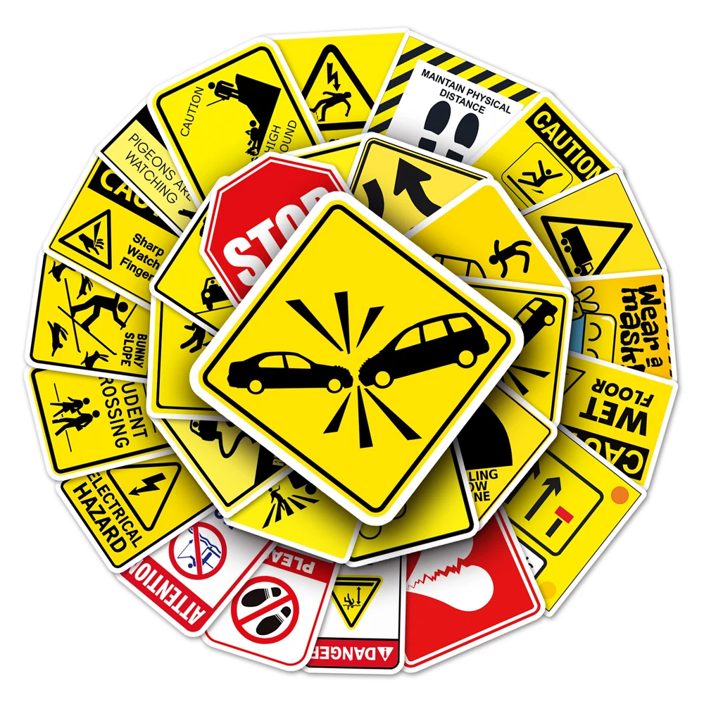50pcs Factory Wholesale Traffic Safety Logo Icon Sticker Decorative Laptop Waterproof Sticker