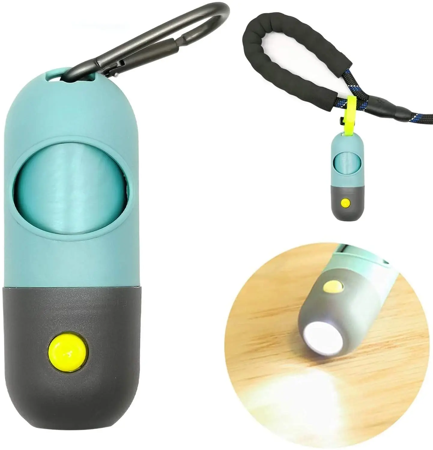 Rubber Dog Poop Bags Holder with LED Flashlight Doggie Waste Bags Dispenser with Keychain for Pet Trash Bags Carriers