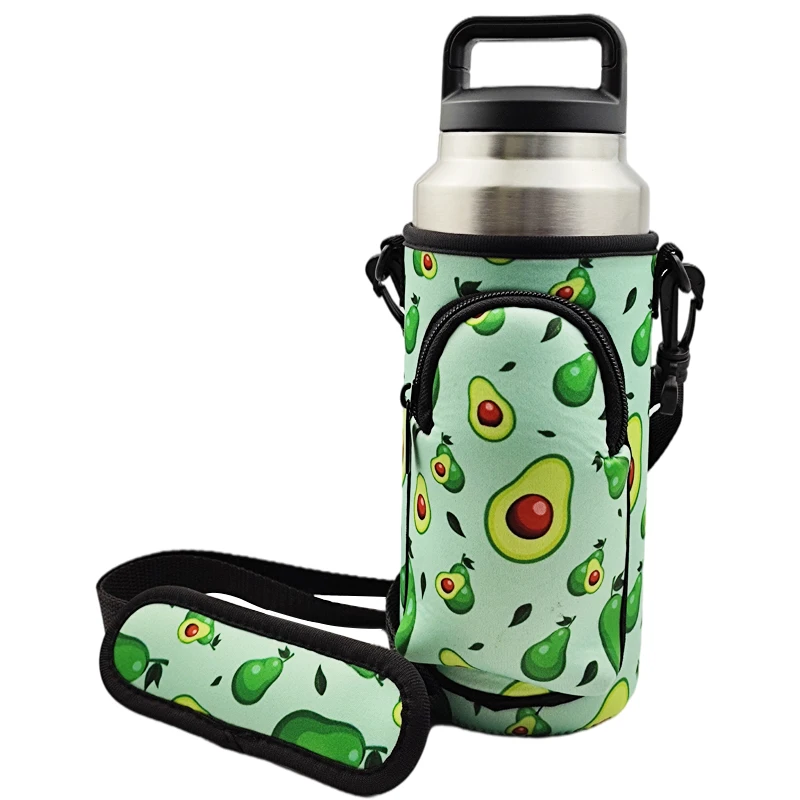 Fruit Pattern Neoprene Water Bottle Holder with Shoulder Strap Motivational 2.2 l Gallon Drinks Sleeve with and Phone Pouch