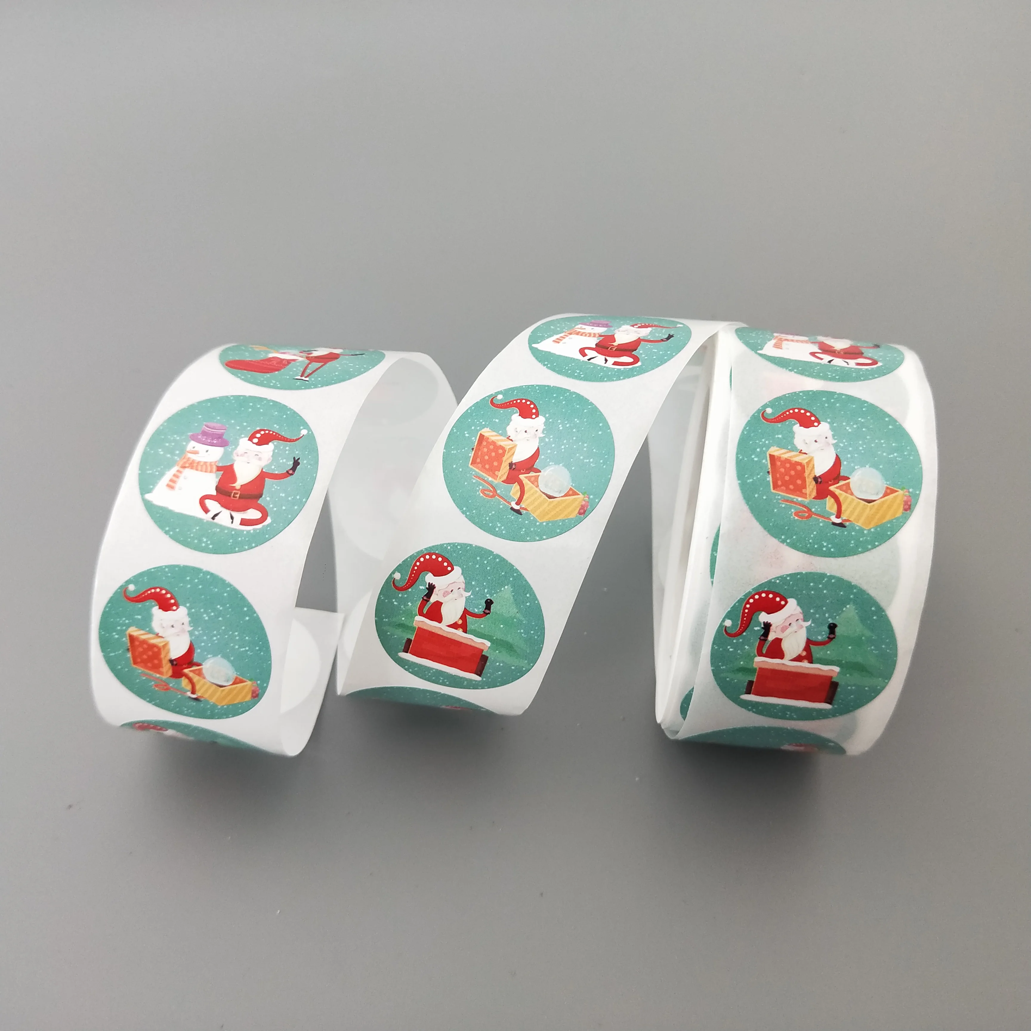 Colorful Christmas Round Paper Logo Printing Label Sticker Roll with 8 patterns