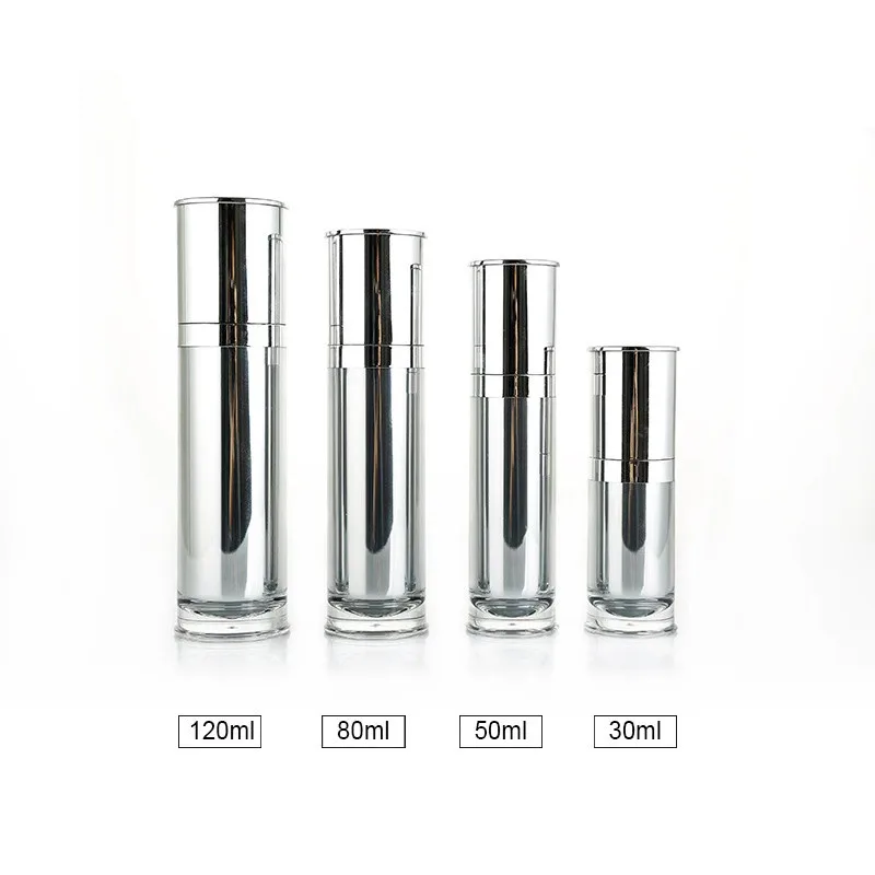 High Grade acrylic cosmetics cream jar packing 20g 30g 40g 50g set and 30ml 50ml 80ml 120ml light silver lotion bottle