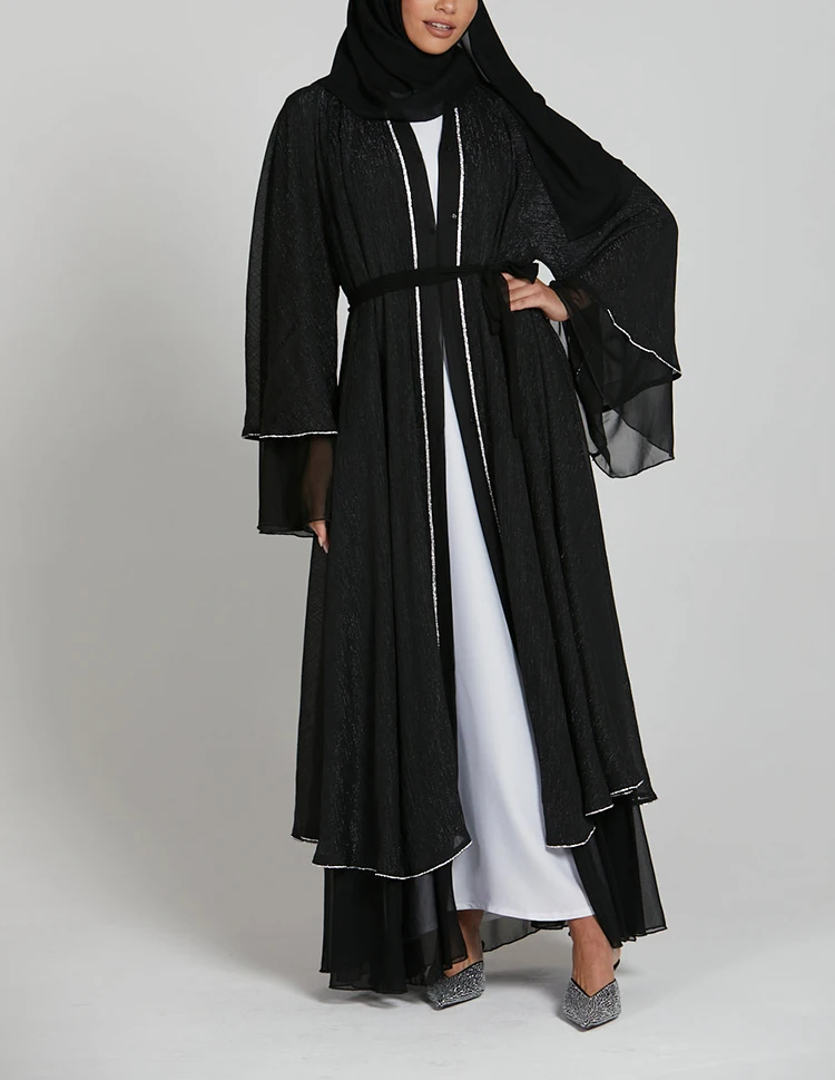 OEM long sleeve solid modest dress with high quality chiffon for women muslim loose robe open abaya dress islamic clothing