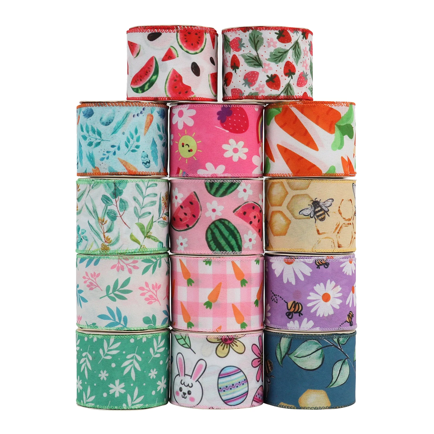 Cartoon Vintage Floral Rose Flower Pattern Summer Decorative Wired Edge Ribbon For Gift Wrapping Decor Hair Bow Wreath Crafts