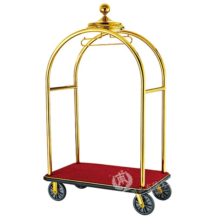 5 Star Hotel Custom Stainless Steel Crown Luggage Cart Birdcage Trolley