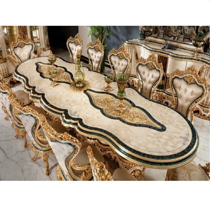 Classical luxury 10 seater dining table set,Hot selling Royal dining table set 10 seater wooden
