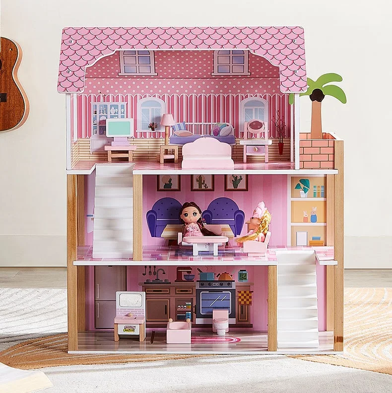 Hot Selling Small Wooden Dolls House Toy For  Kids Toys Wooden Houses Pretend Toy Wooden Doll House
