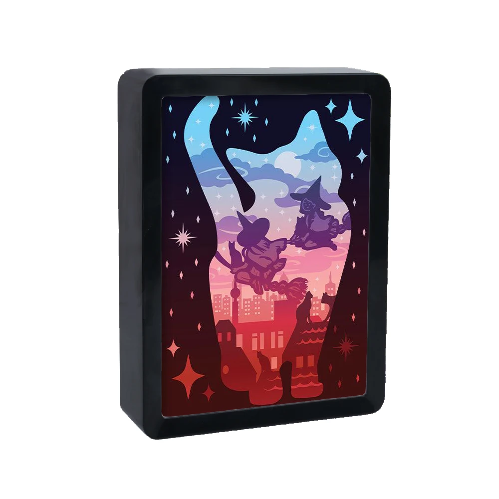 Halloween 2023 Cute Cat and Witch Shadow Box Frames Kids Night Light Custom Picture Frame 3D LED Lamp For Kids Room Decor