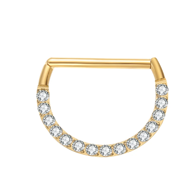 316 L stainless steel  Prong Set Zircon Hinged Clicker Segment Ring Nose Rings for Women Pierced Nos