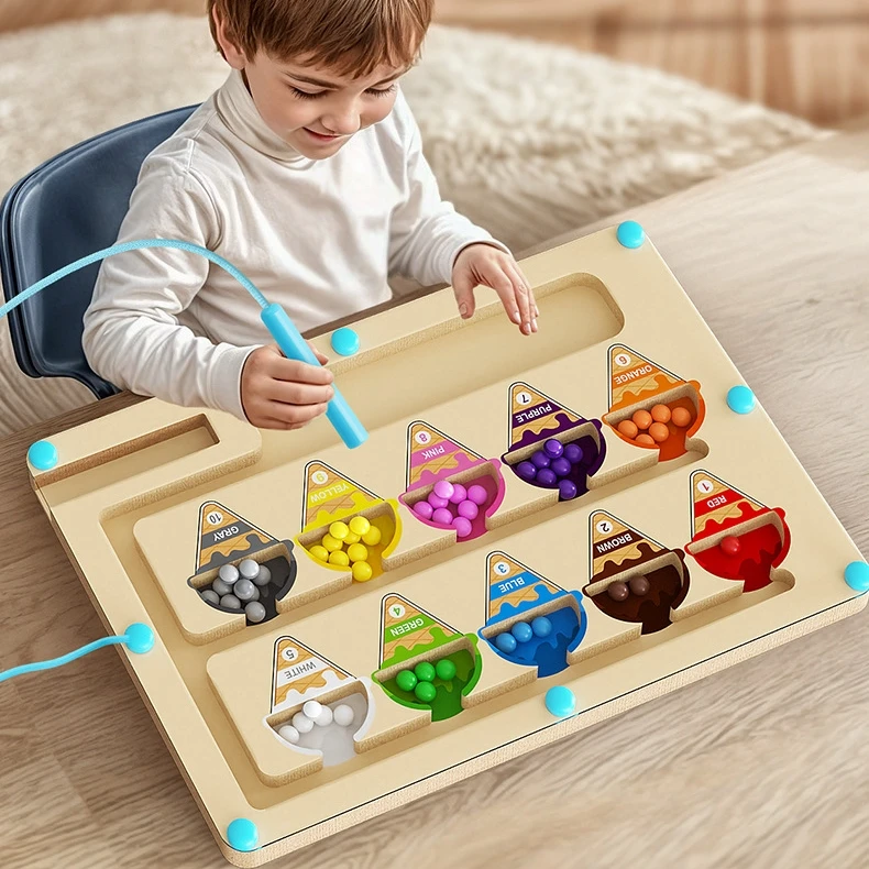 Preschool Wooden Magnet Board Ice Cream Dinosaur Color Number Maze Montessori Toys