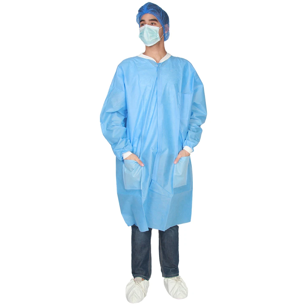Disposable single use nonwoven lab coat collar snap bottom with pockets PP visitor clothing non-woven PP jacket with pockets