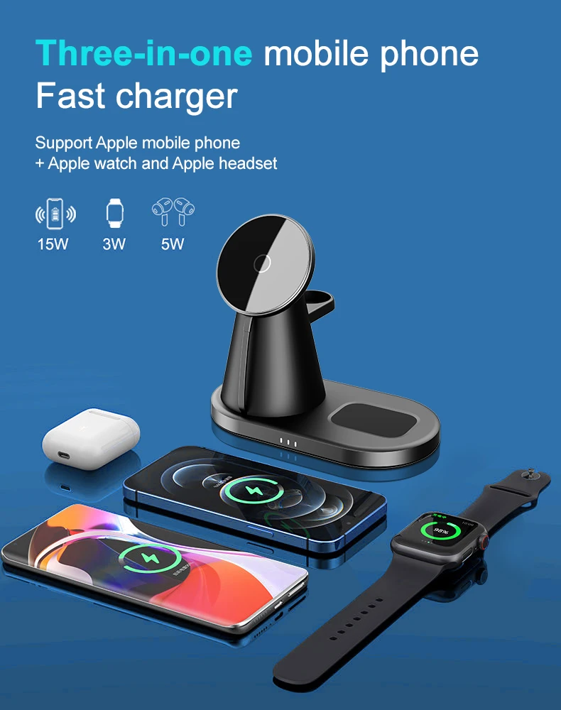 3in1 Magnet Magsafing Fast Wireless Phone Charger Dock Stand For iPhone Apple Watch Airpods 3 In