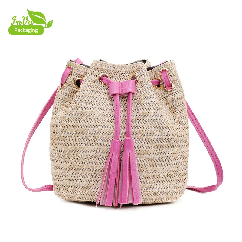 none decoration and casual tote shape straw knit tote bag