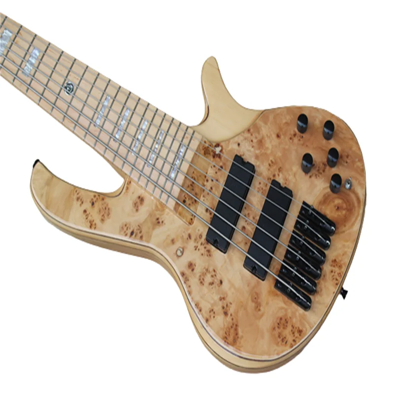 Flyoung 6 Strings Natural Wood Color Electric Bass Guitar With White Pearl Inlays free shipping stock