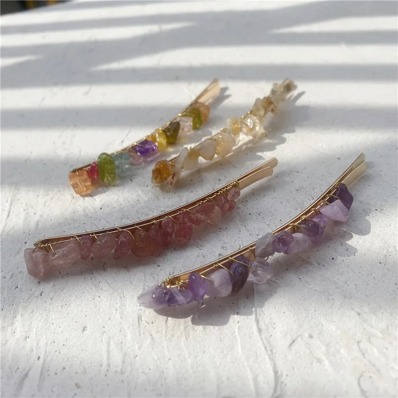 Fashion Women Creative Design Colorful Bohemian Irregular Stone Bead Hair Clip Rainbow Color Stone Hairpin Accessories